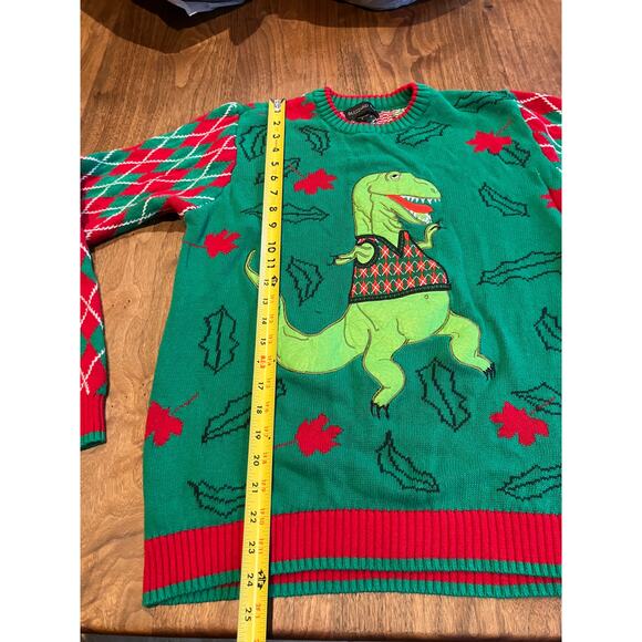 Ugly Christmas Sweater Blizzard Bay Men's Large Timmy The T-Rex Green Red Dino - Picture 8 of 10